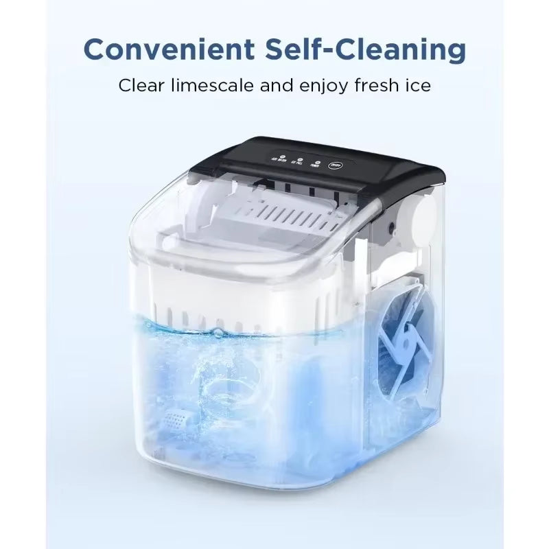 Ice Maker Countertop, Portable Machine with Self-Cleaning, 26.5Lbs/24Hrs, 9 Bullet Ice Cubes in 6 Mins, Basket